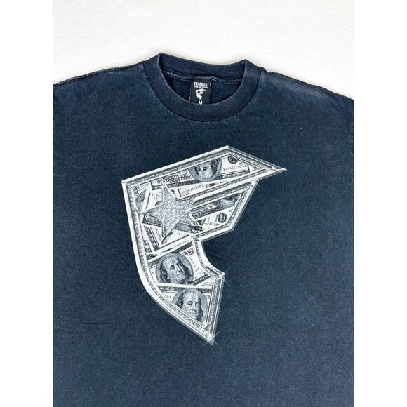 Vintage Famous Stars and Straps T-Shirt Medium Black Skater Ben Franklin Money - Picture 1 of 9